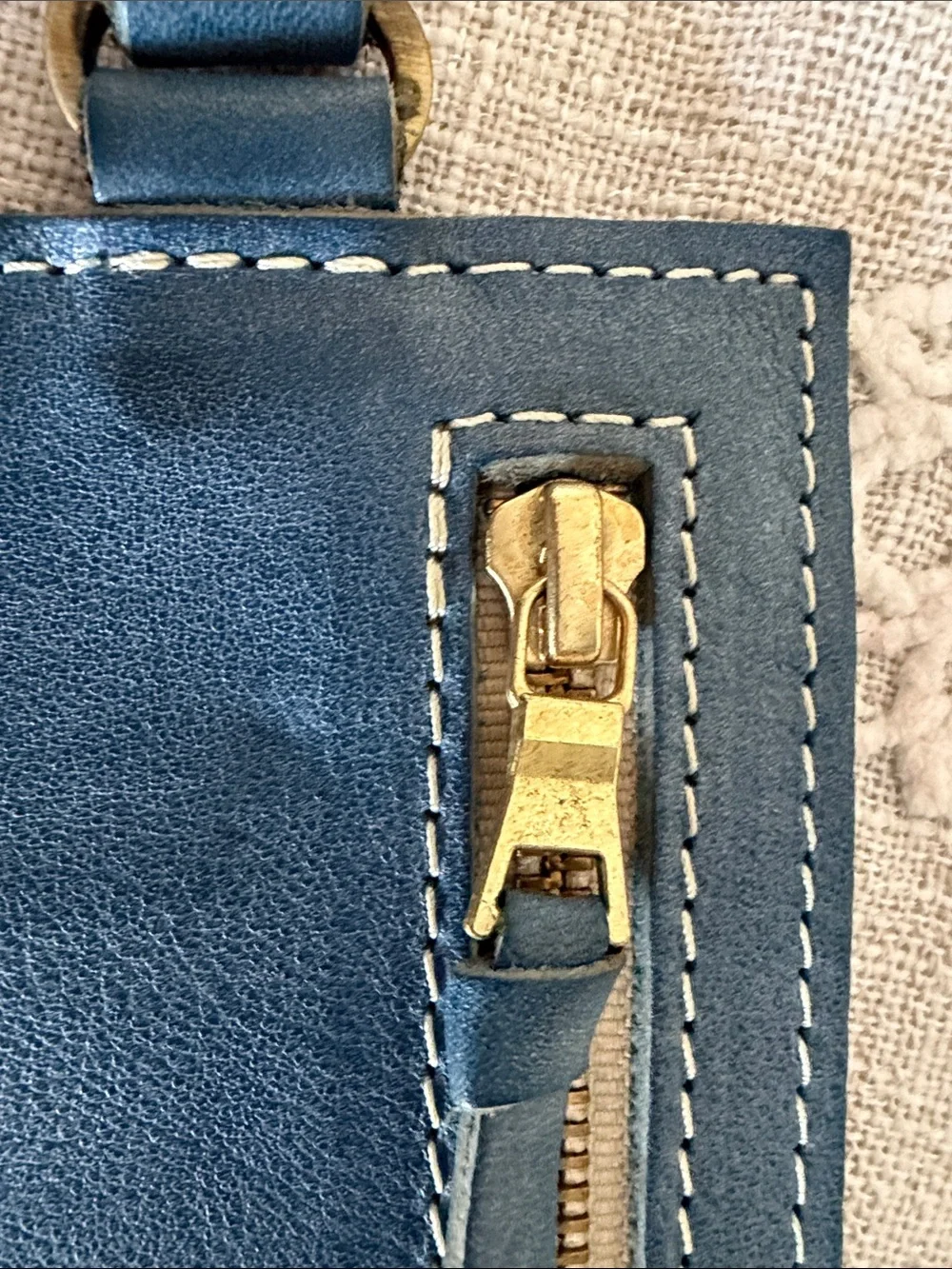 Portland Leather Goods Navy Blue Leather Wristlet Wallet with Gold Zip